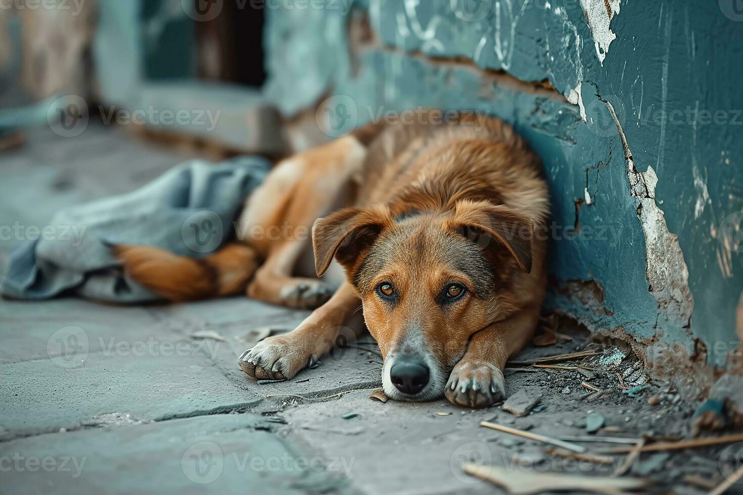 ai généré égarer sans abri rue chien photo