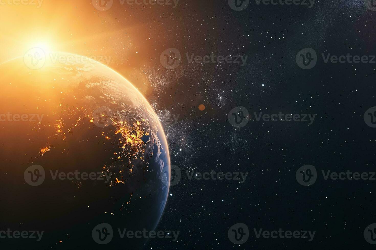 ai généré le planète Terre et Soleil lumière vue de espace photo