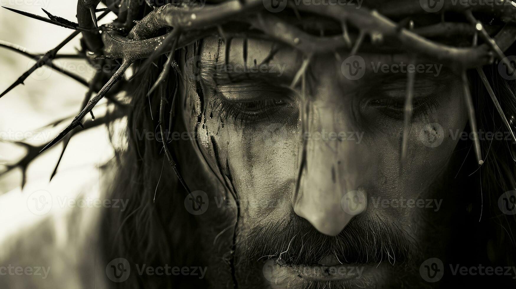 ai généré génératif ai, Jésus Christ dans couronne de les épines, photo proche en haut