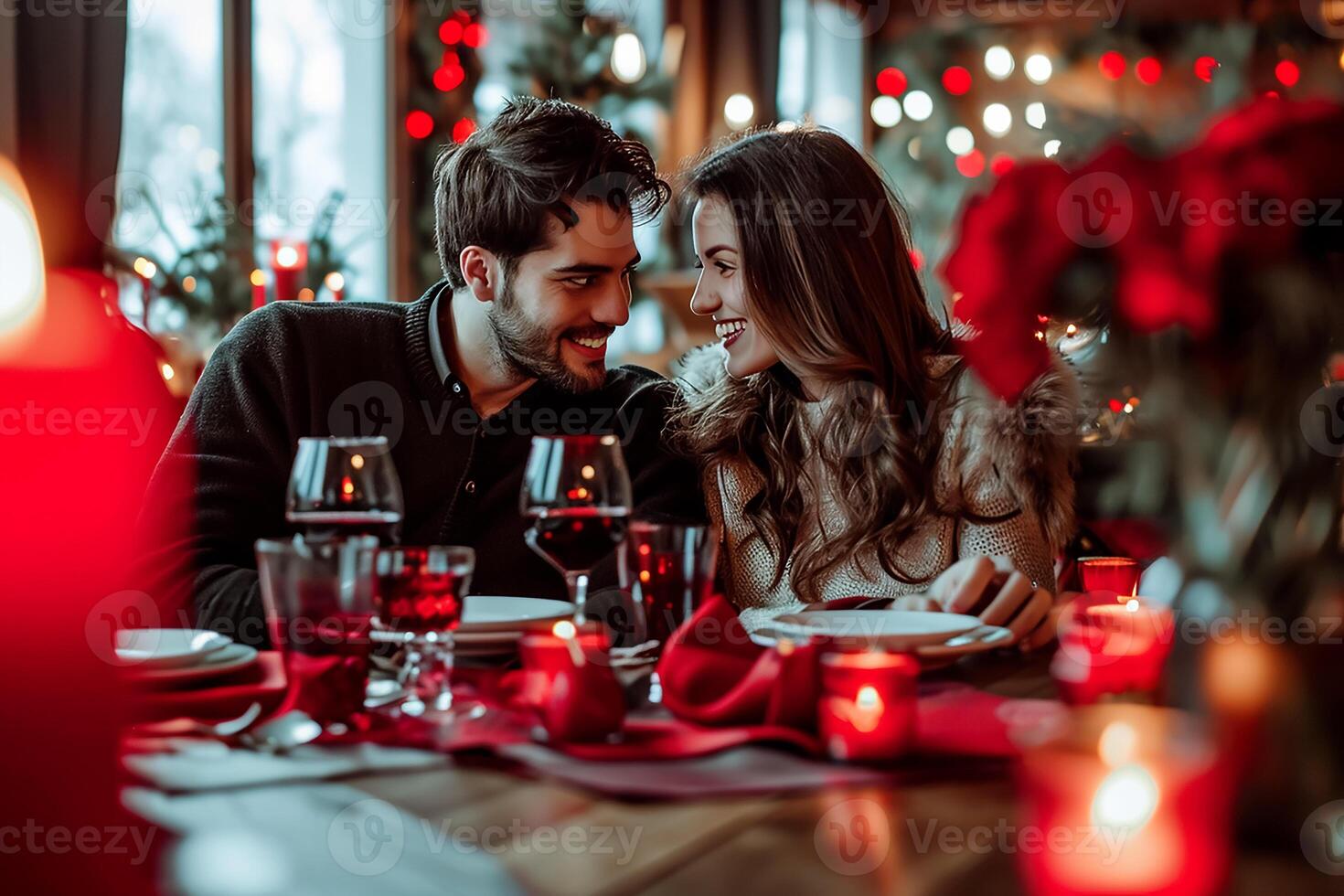 ai généré charmant couple dans bonheur ensemble, luxueux réglage content Valentin journée concept photo