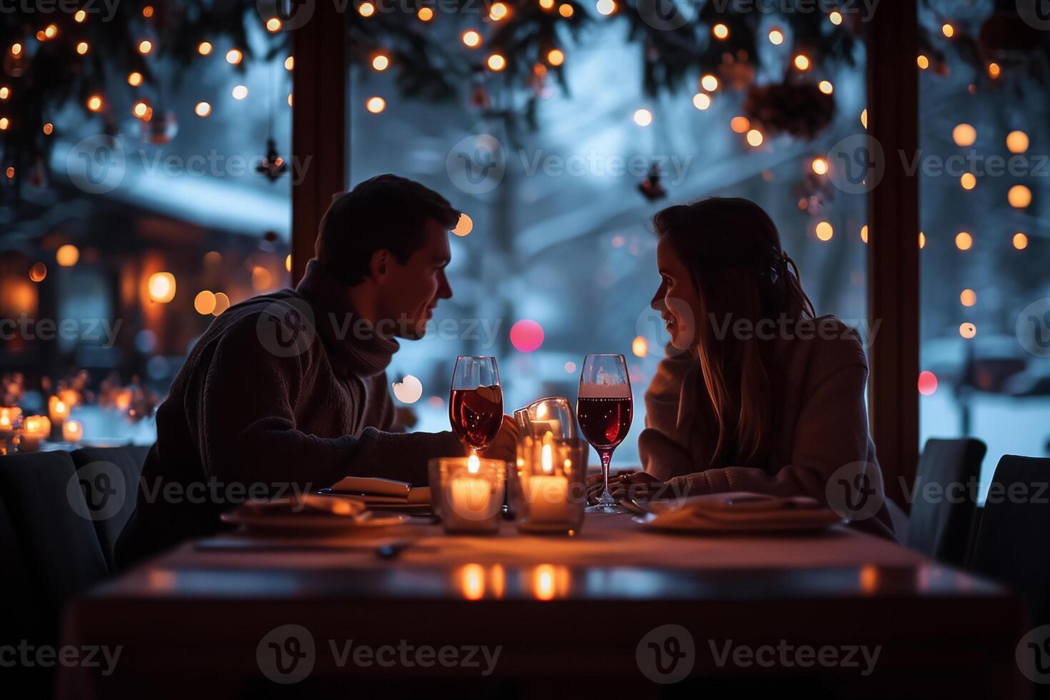 ai généré charmant couple dans bonheur ensemble, luxueux réglage content Valentin journée concept photo