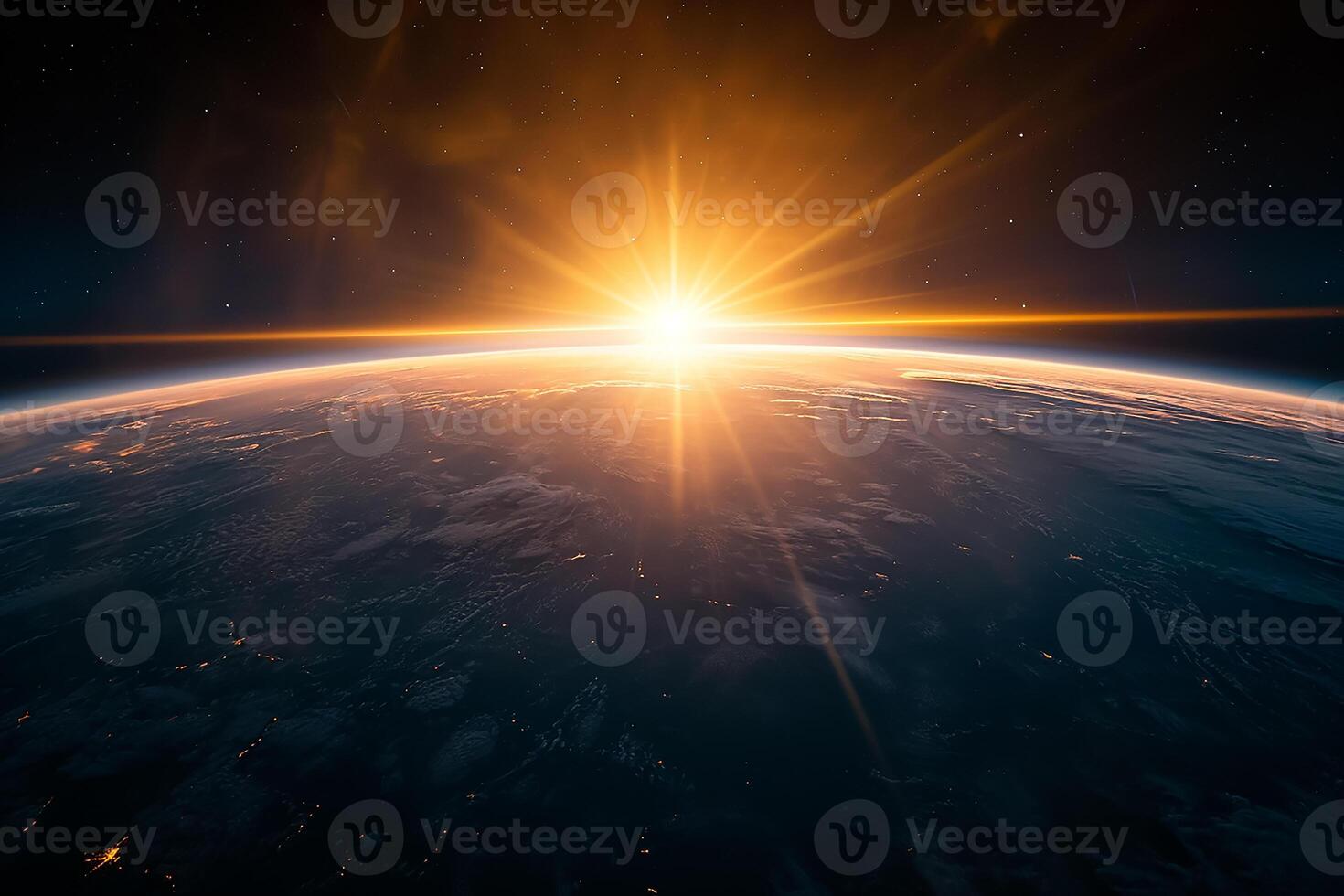 ai généré le planète Terre et Soleil lumière vue de espace photo