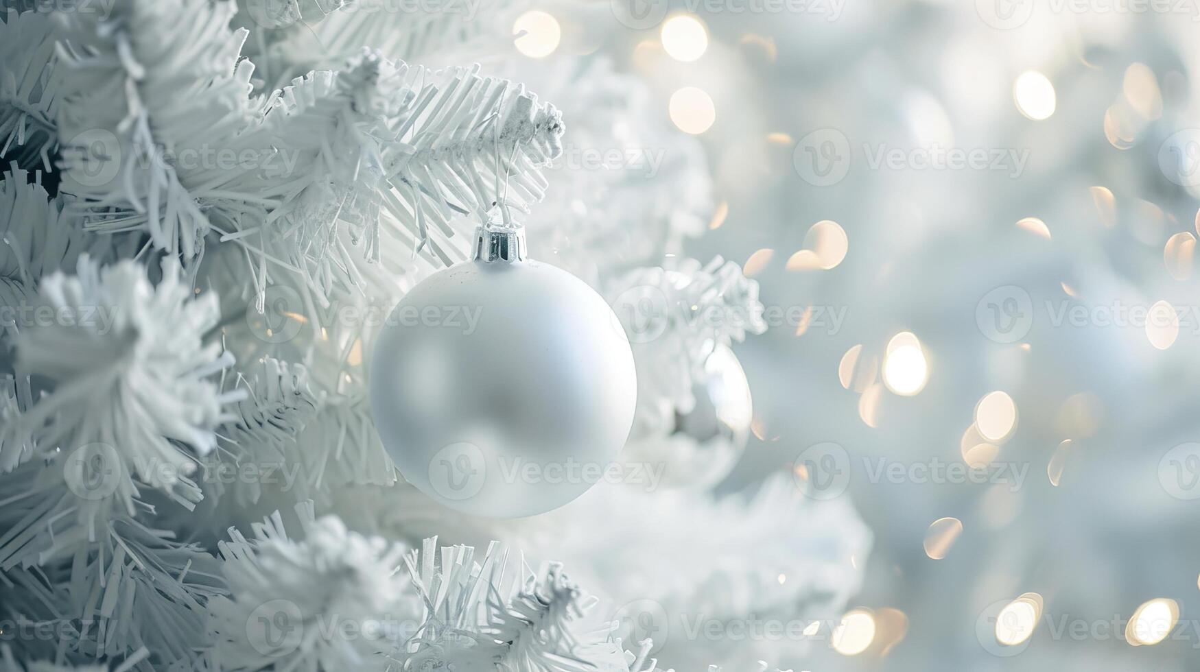 ai généré blanc décorations sur blanc Noël arbre avec copie photo