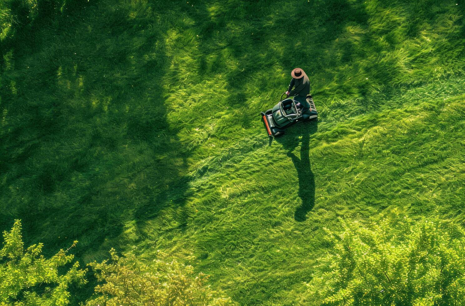 ai généré personne fauchage pelouse de herbe photo