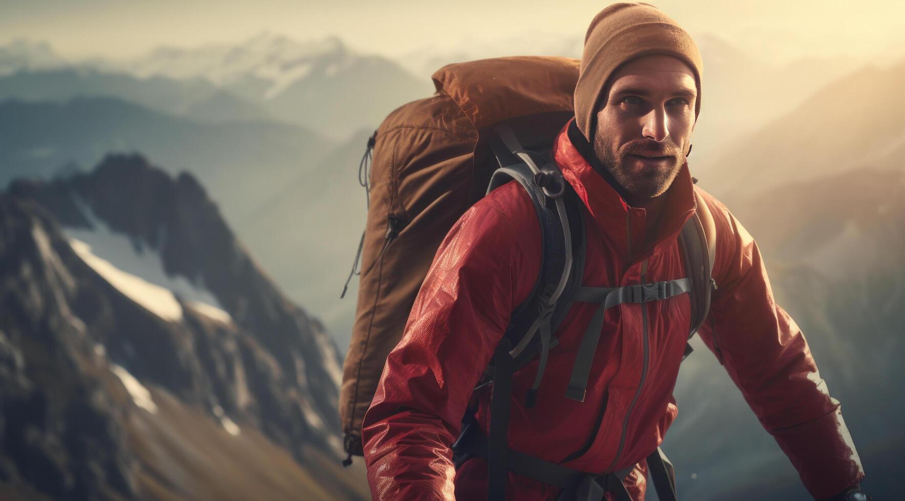 ai généré homme escalade une Montagne photo