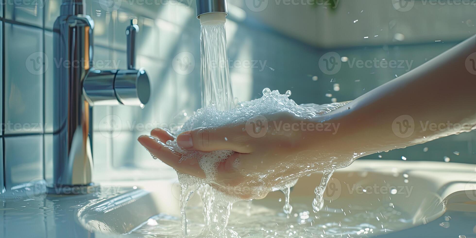 ai généré génératif ai, la personne la lessive mains avec savon et l'eau à couler, hygiène concept photo