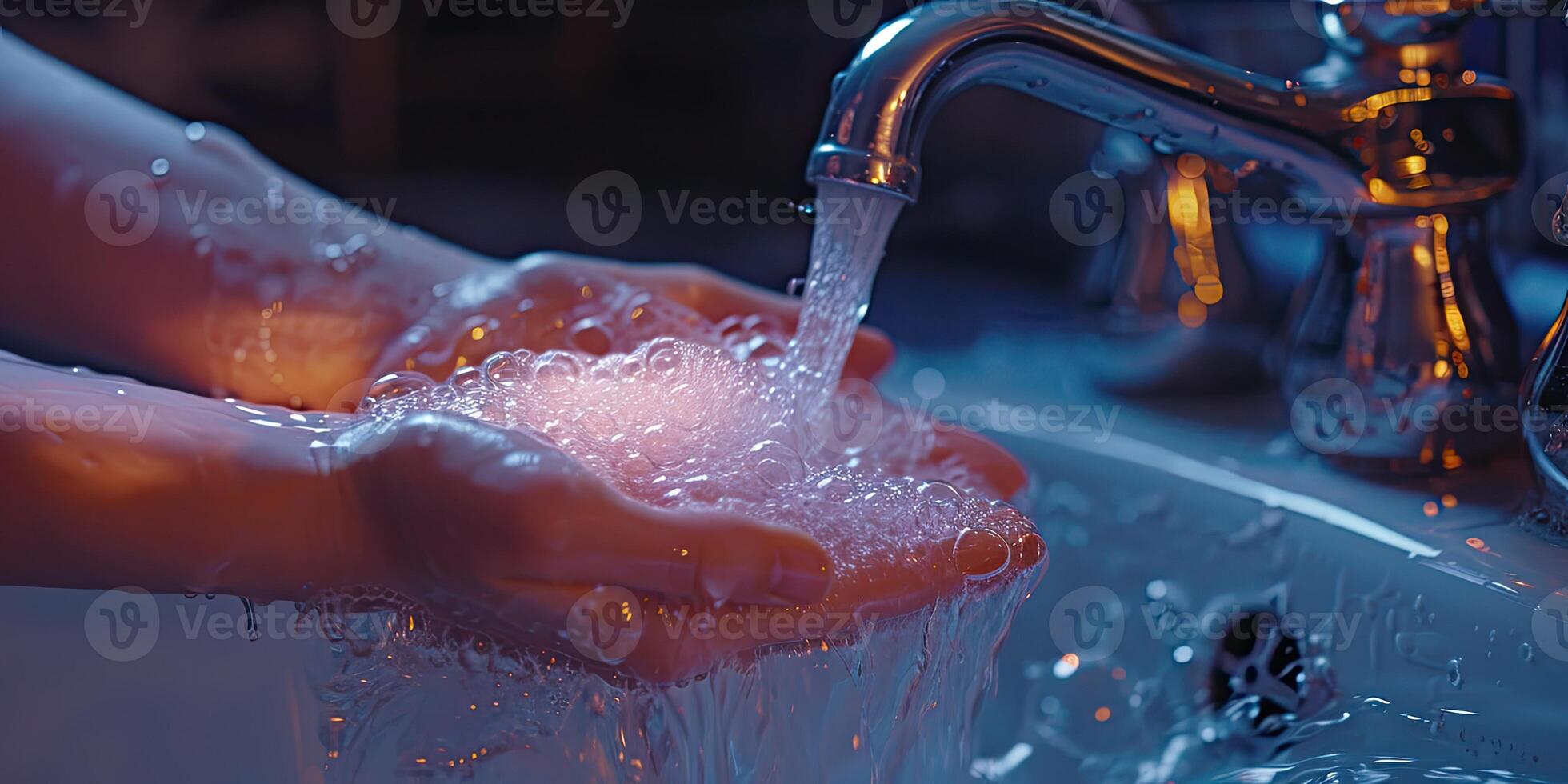 ai généré génératif ai, la personne la lessive mains avec savon et l'eau à couler, hygiène concept photo