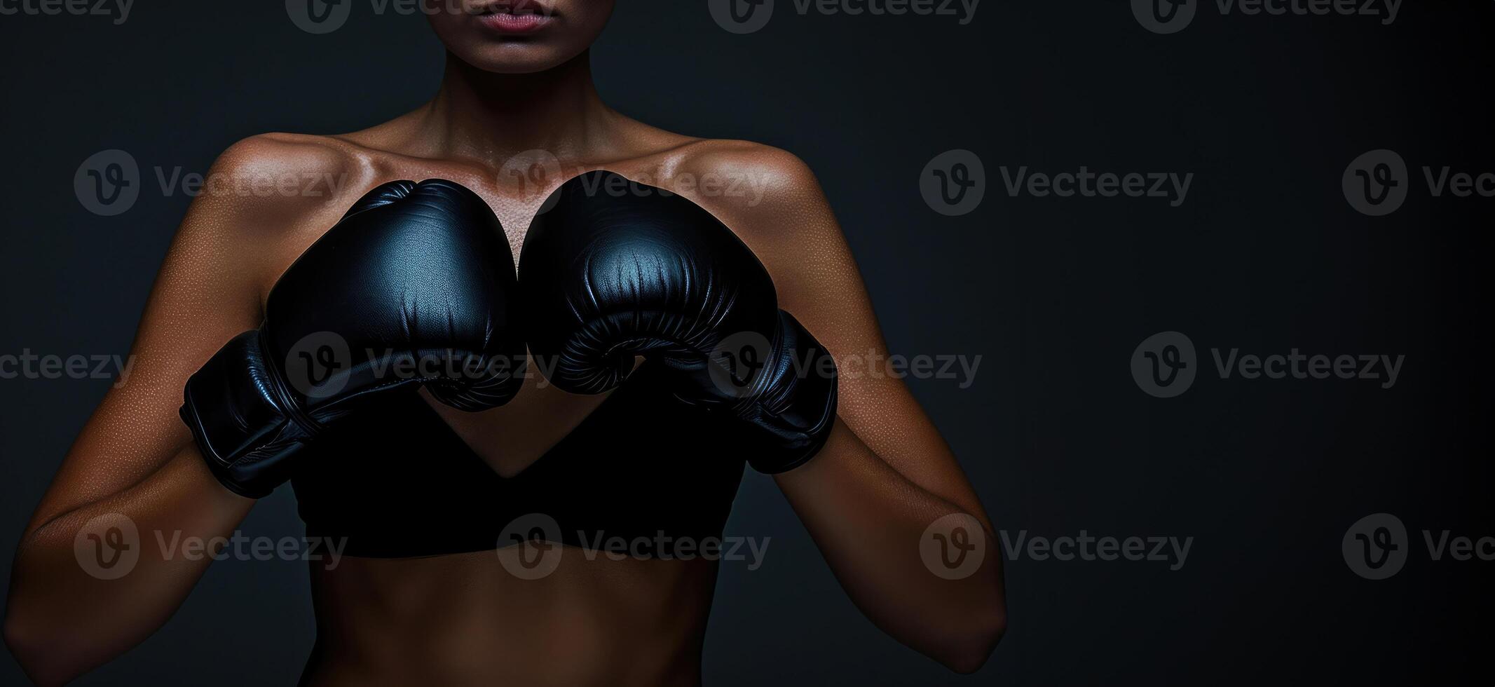 ai généré génératif ai, femme formation boxe portant boxe gants, femelle boxeur photo