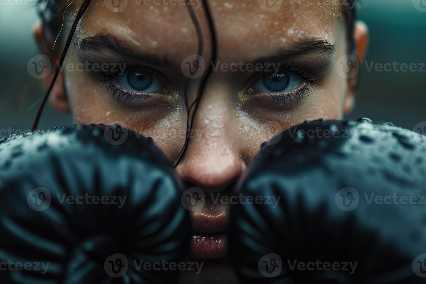 ai généré génératif ai, femme formation boxe portant boxe gants, femelle boxeur photo