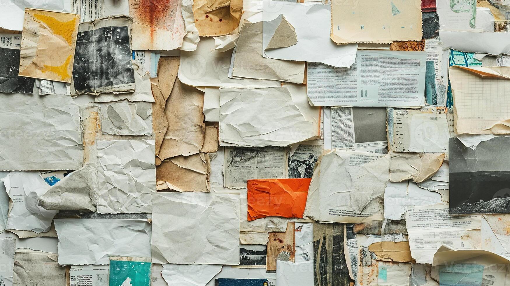 ai généré génératif ai, collage de déchets papier pièces, déchiré papier avec déchiré, recyclage concept photo