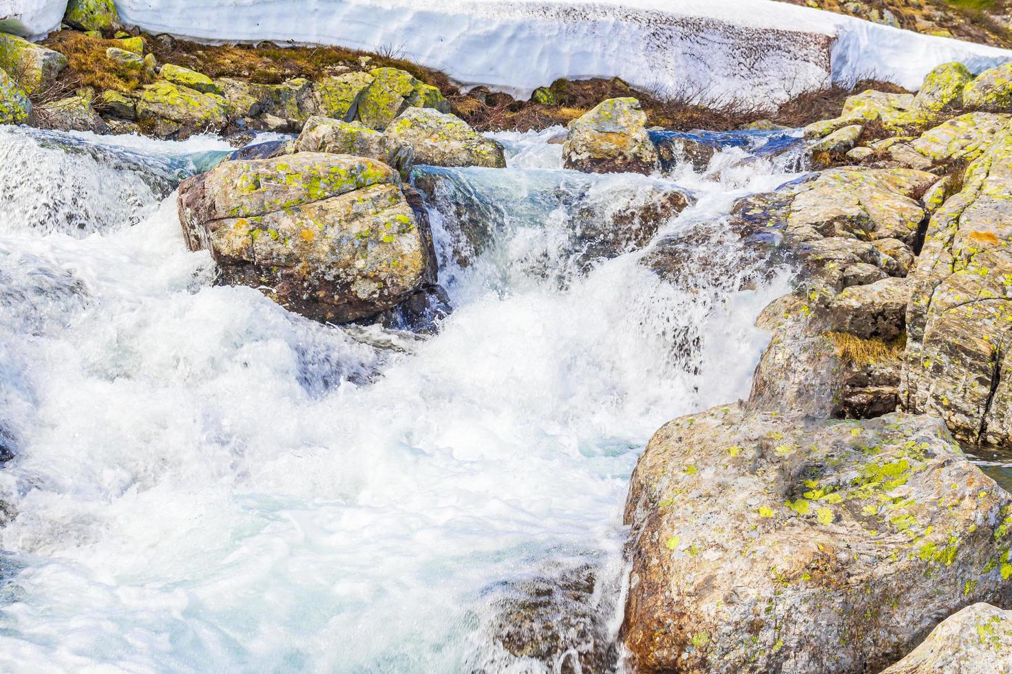 belle rivière vavatn storebottane lac avec neige hemsedal norvège. photo