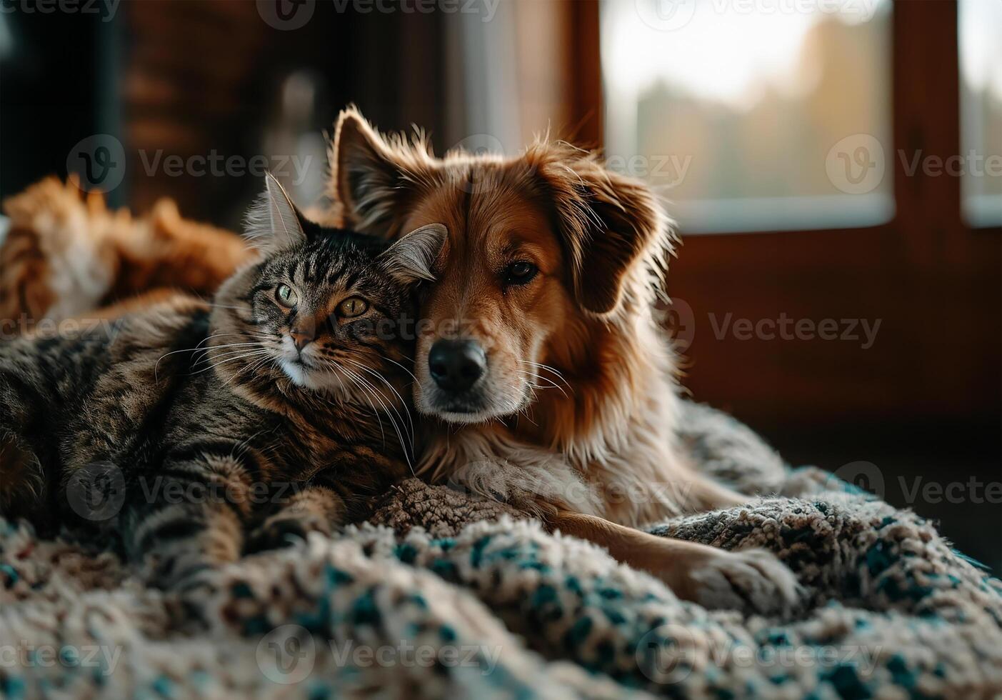 ai généré une chien et chats joyeux liaison photo