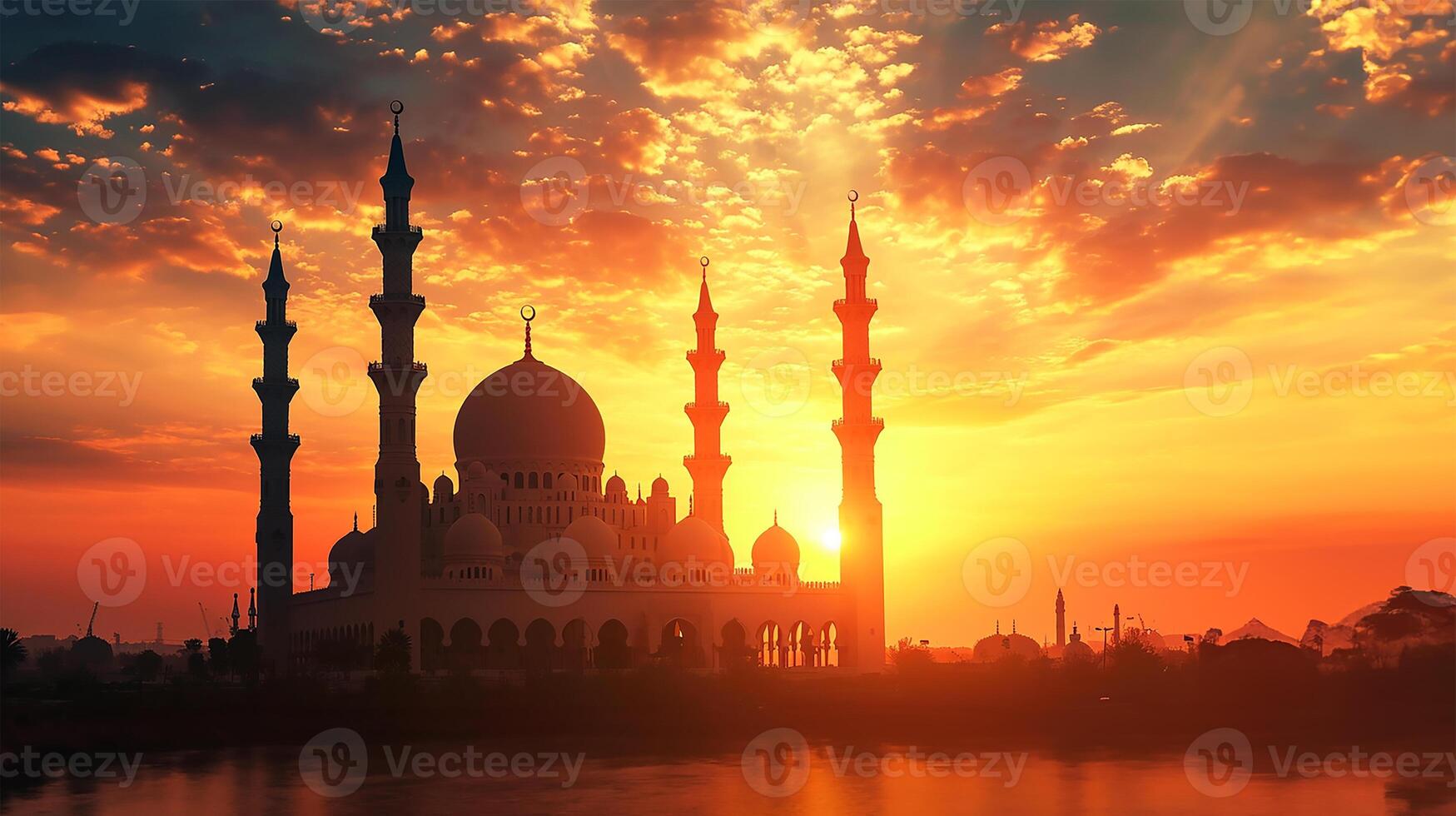 ai généré silhouette de une mosquée dans crépuscule photo