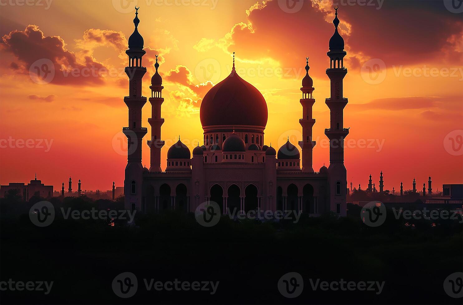 ai généré silhouette de une mosquée dans crépuscule photo