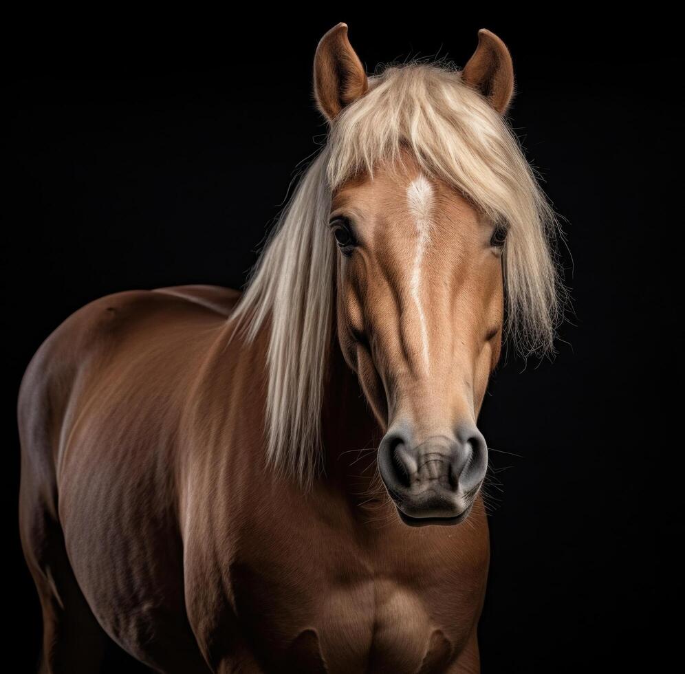 ai généré foncé Contexte avec une blond cheval photo