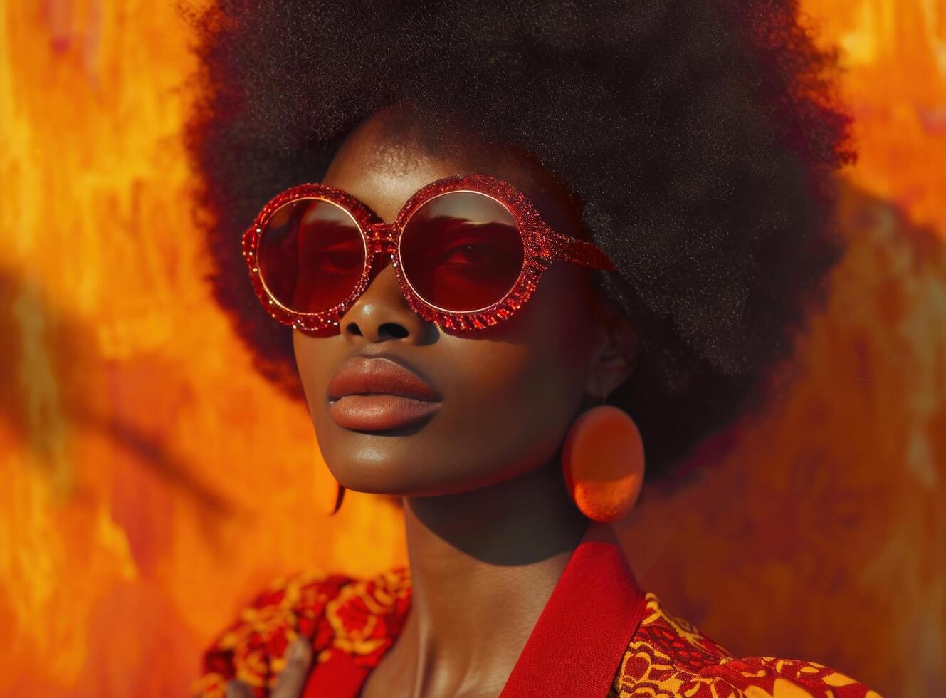 ai généré le meilleur nuances pour un africain femme portant afro cheveux photo