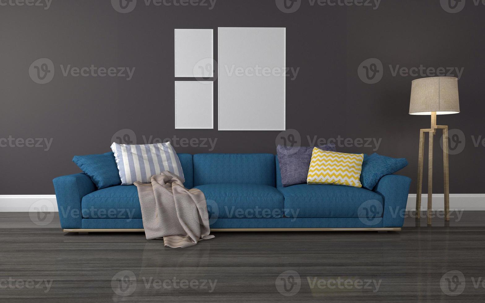 maquette réaliste de rendu 3d de l'intérieur d'un salon moderne avec canapé - canapé et table photo