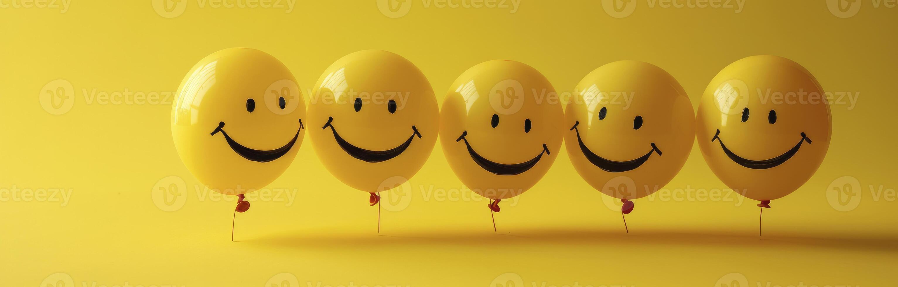 ai généré smiley des ballons séance sur une Jaune Contexte. photo