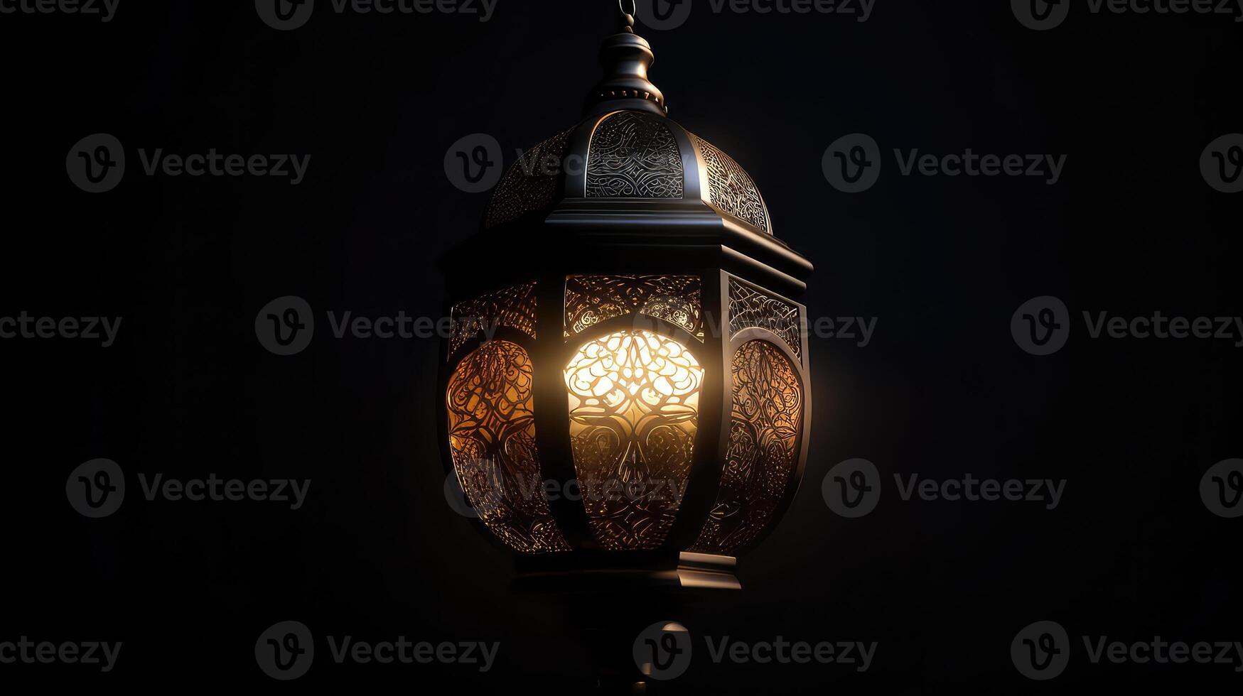 ai généré islamique lanterne dans foncé arrière-plan, Ramadan mubarak lanterne photo