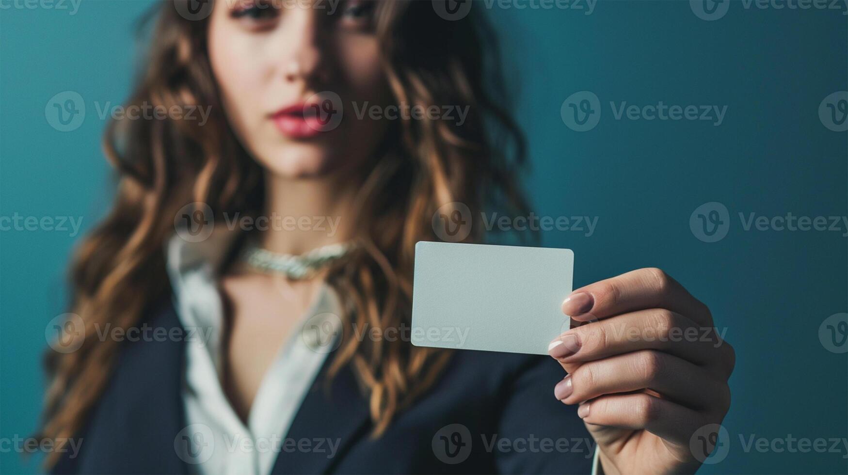 ai généré tondu coup de femme d'affaires en portant Vide affaires carte photo