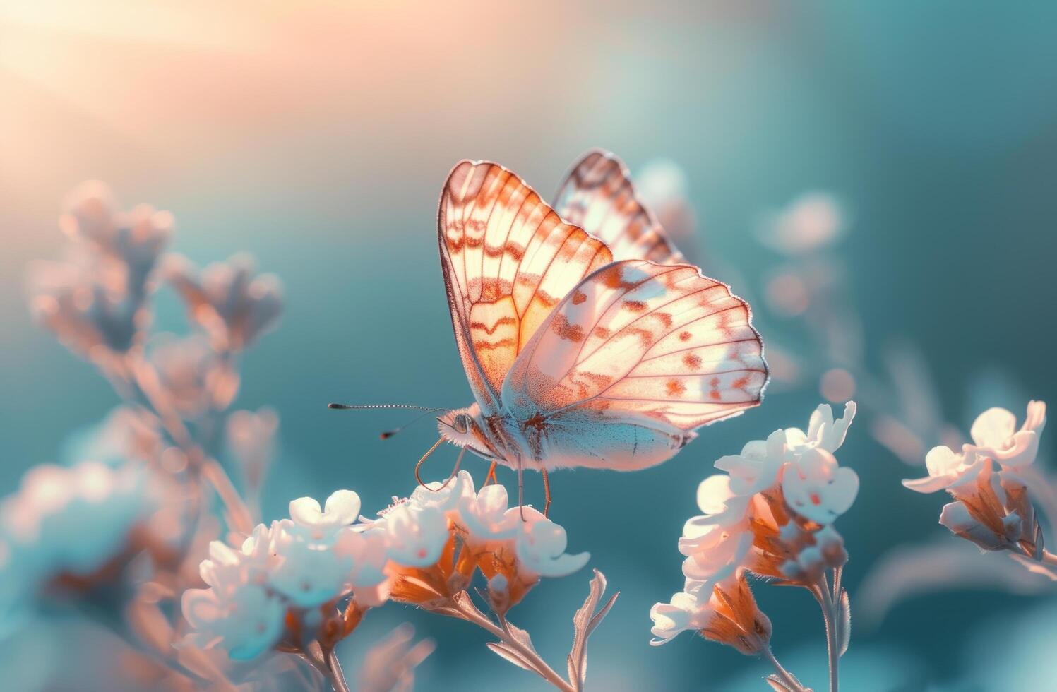 ai généré une papillon est en volant près une fleur photo