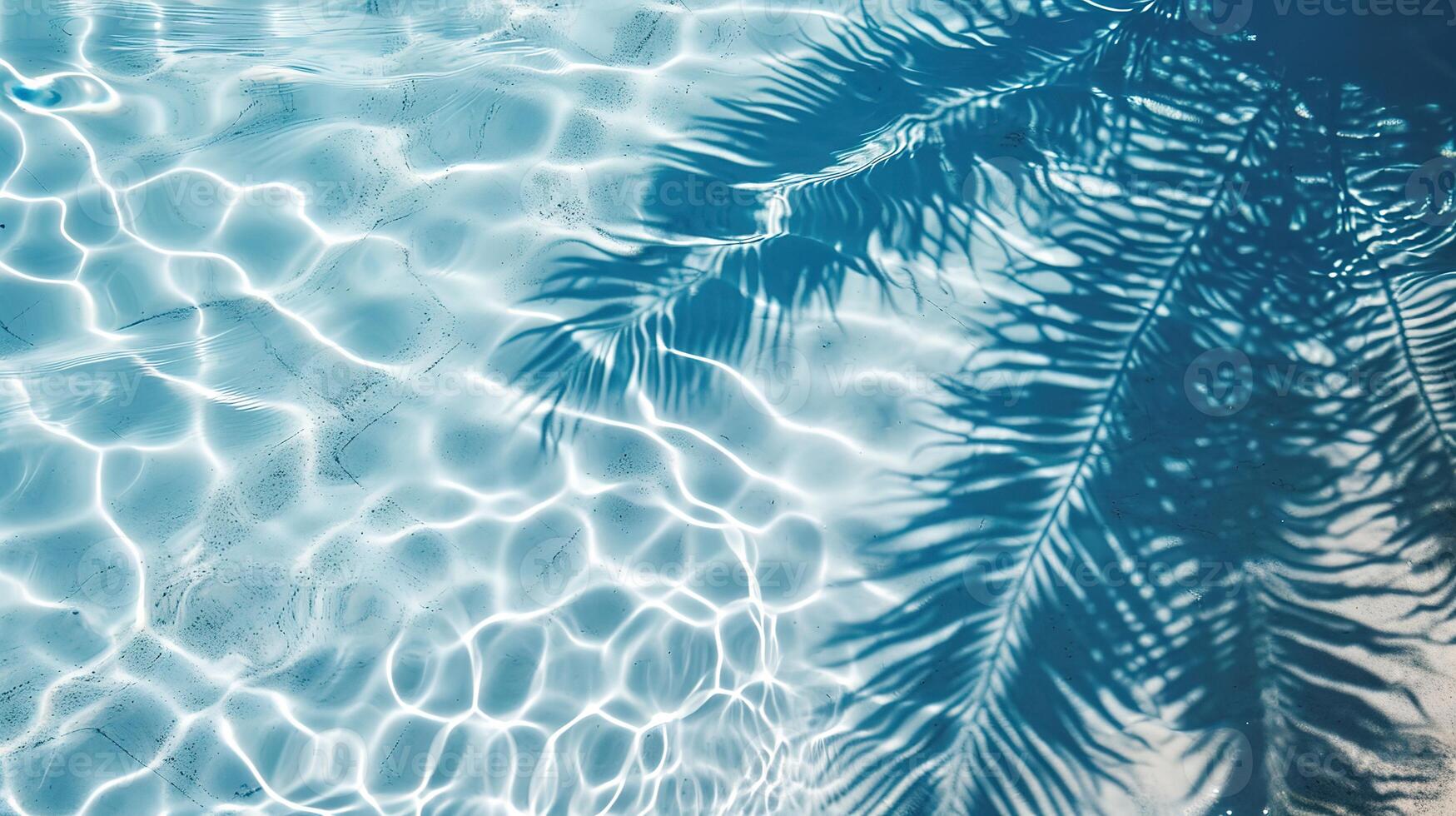 ai généré paume feuille ombre sur bleu l'eau vagues photo