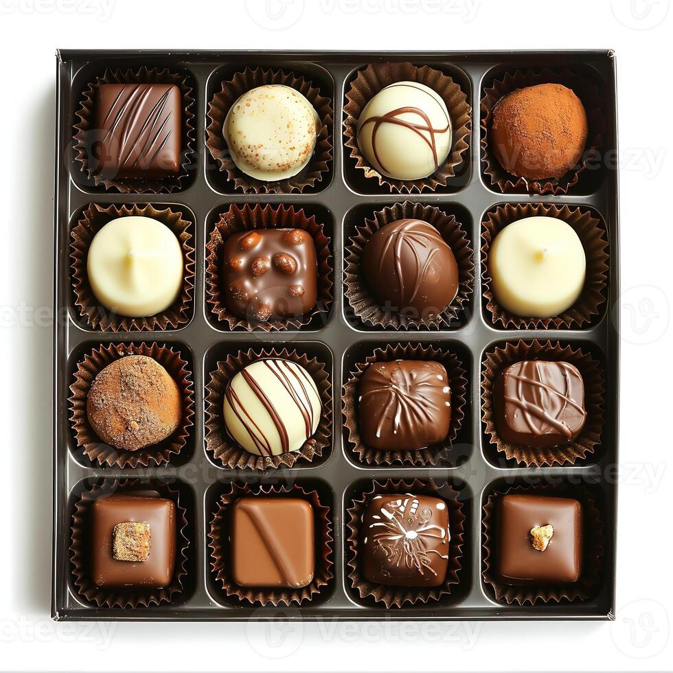 ai généré Chocolat boîte avec beaucoup des chocolats photo