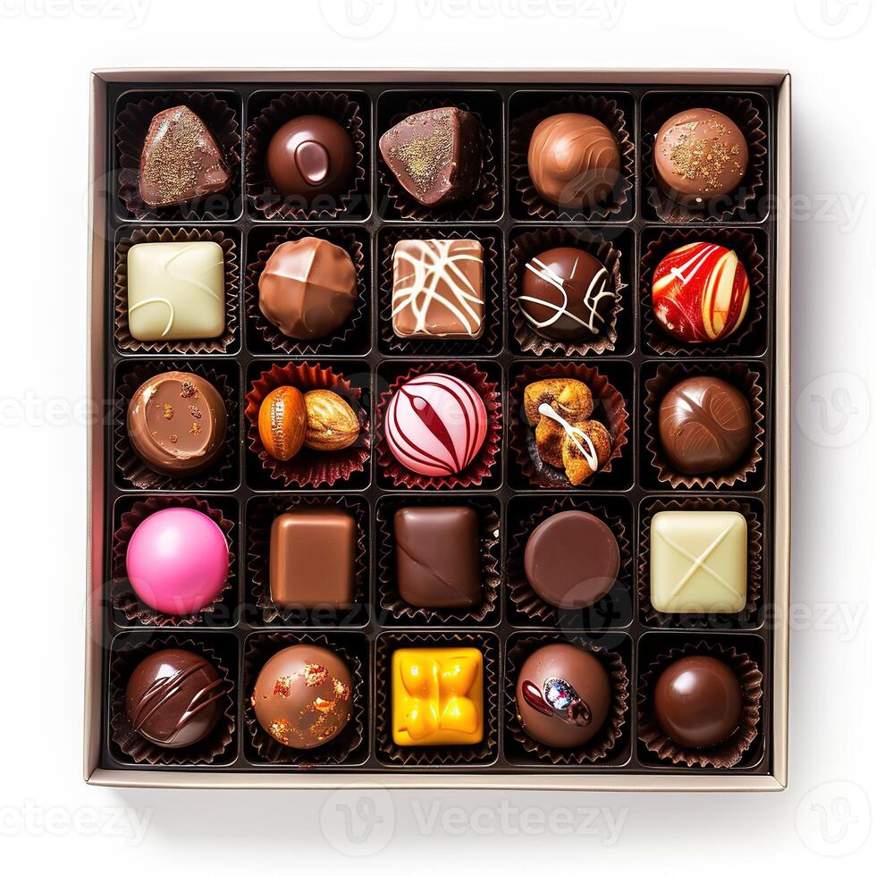 ai généré Chocolat boîte avec beaucoup des chocolats photo