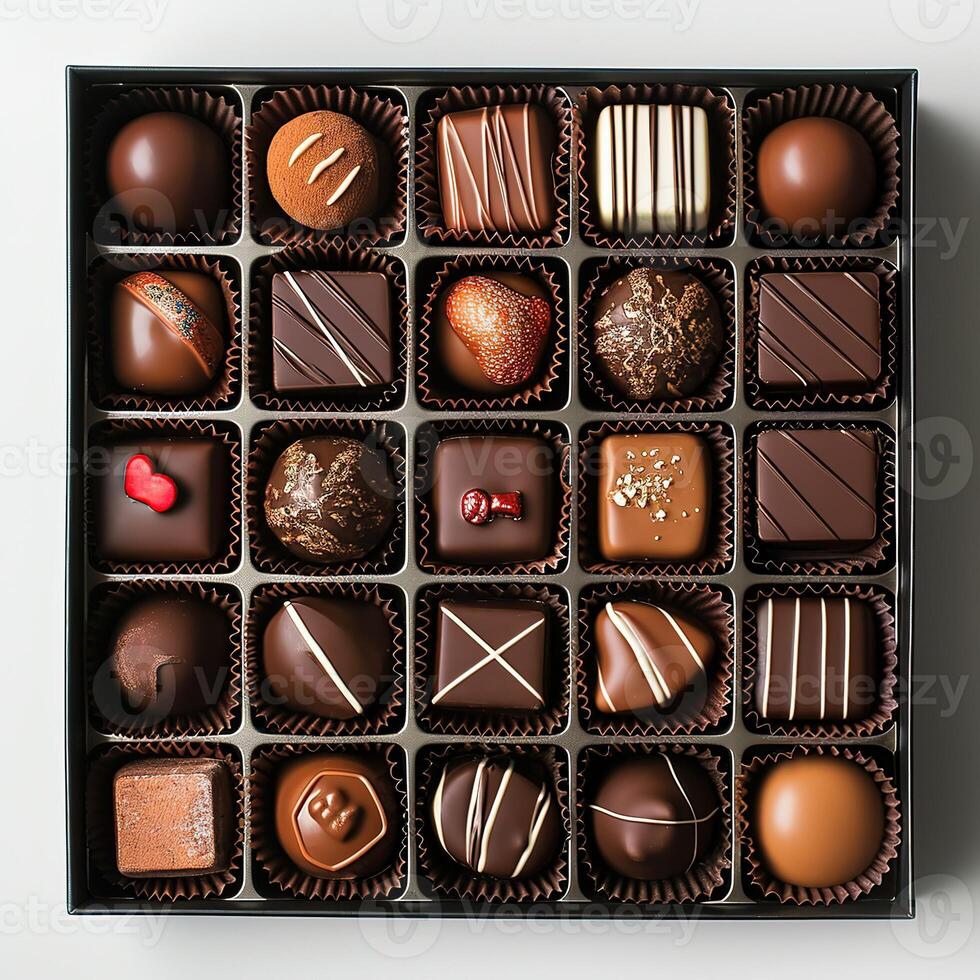 ai généré Chocolat boîte avec beaucoup des chocolats photo