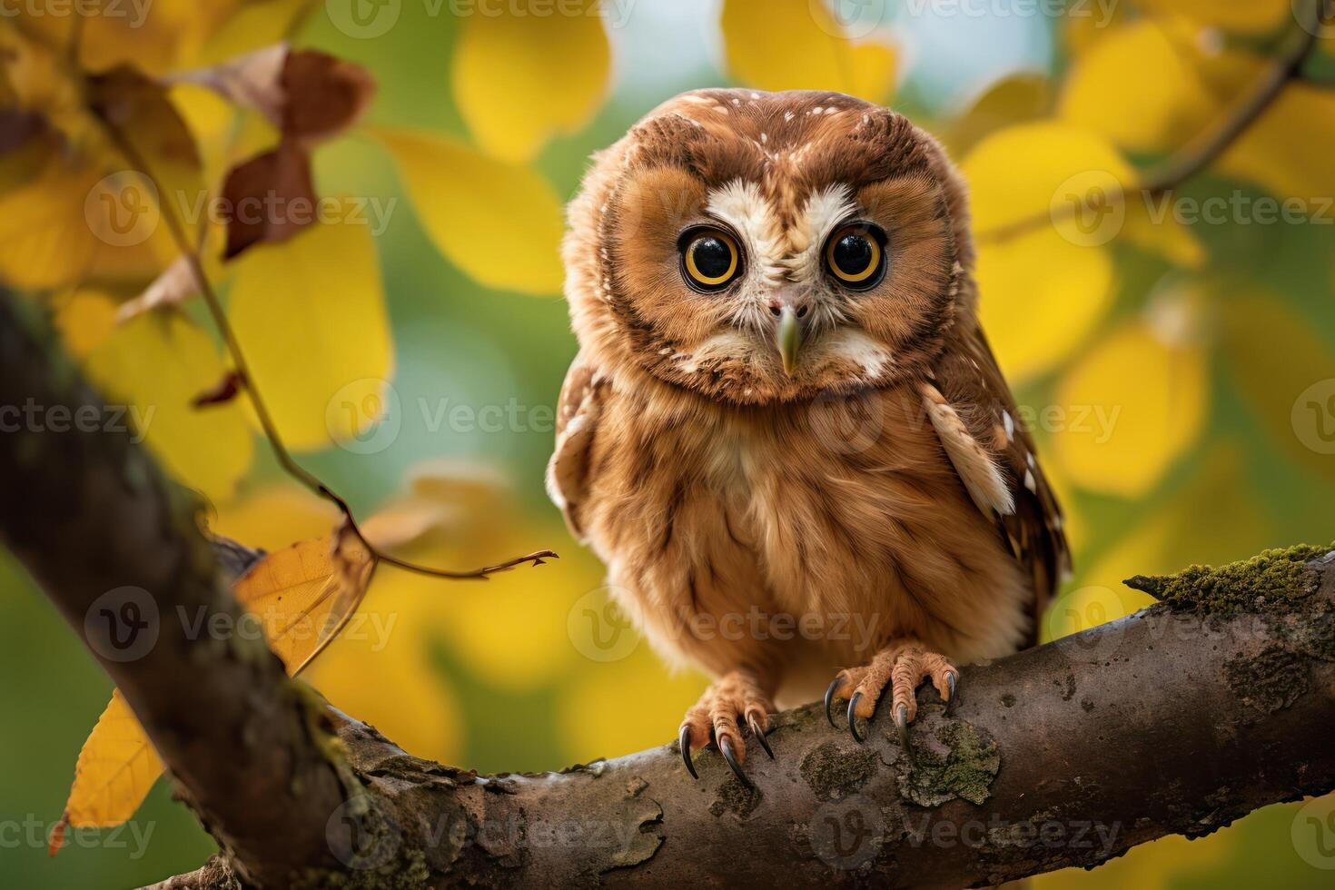 ai généré curieuse hibou sur branche photo