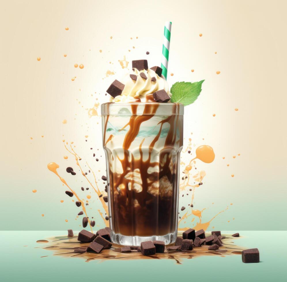 ai généré une boisson surmonté avec Chocolat liquide et menthe feuilles photo