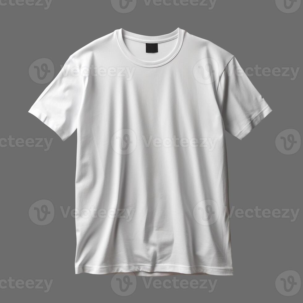 ai généré blanc Pour des hommes T-shirt isolé sur gris arrière-plan, minimalisme style, photo-réaliste, ai généré photo