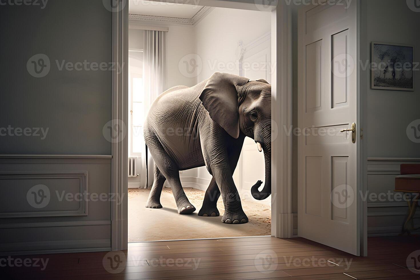 ai généré l'éléphant dans le chambre, neural réseau généré photoréaliste image photo