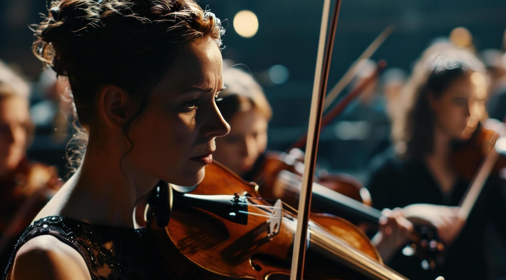 ai généré orchestre conducteur dans une robe avec une femme photo