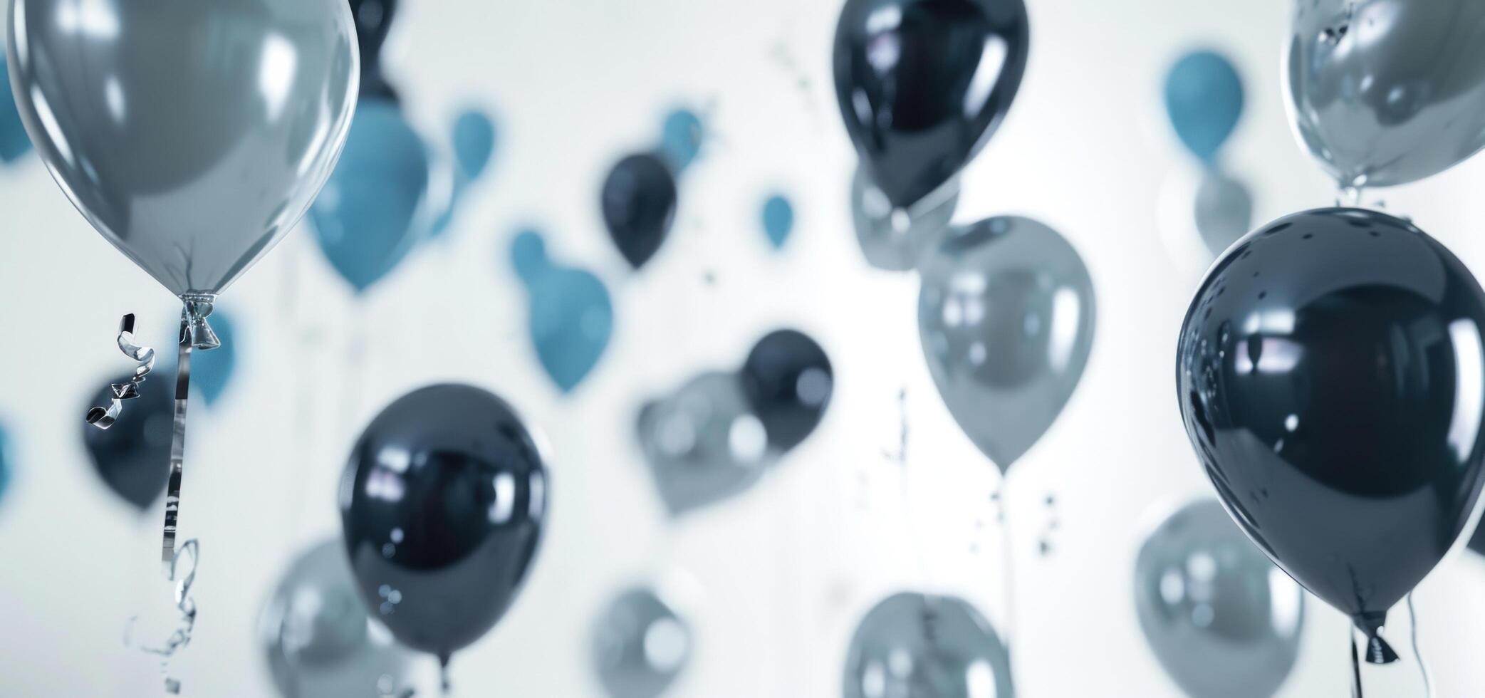 ai généré bleu et gris des ballons flottant sur une blanc Contexte photo