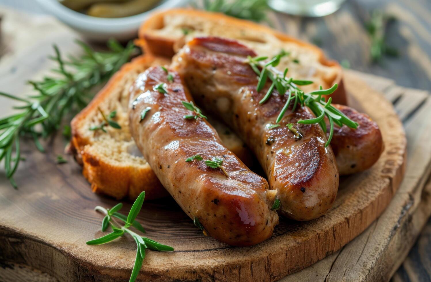 ai généré Frais saucisse sur Haut de français pain grillé photo