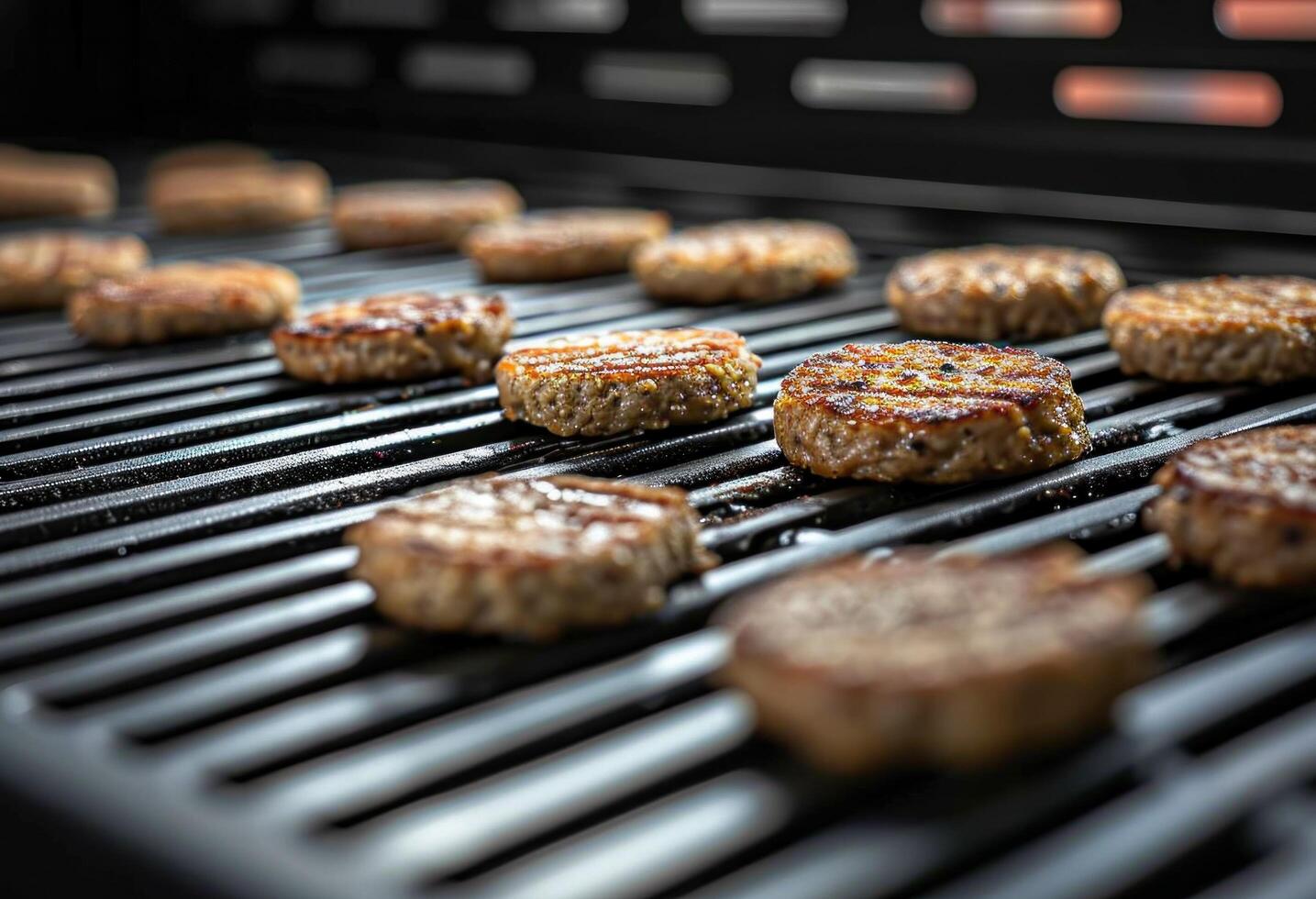 ai généré une ensemble de petit grillé Viande des hamburgers cette sont séance sur un électrique gril photo