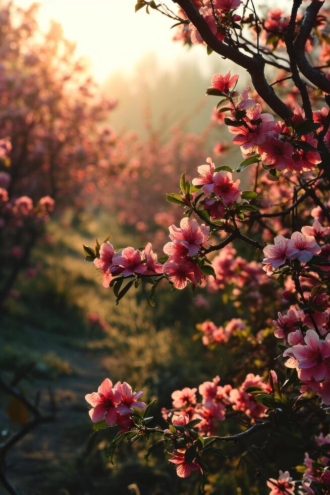 ai généré une serein Matin scène avec printemps fleurit, photo