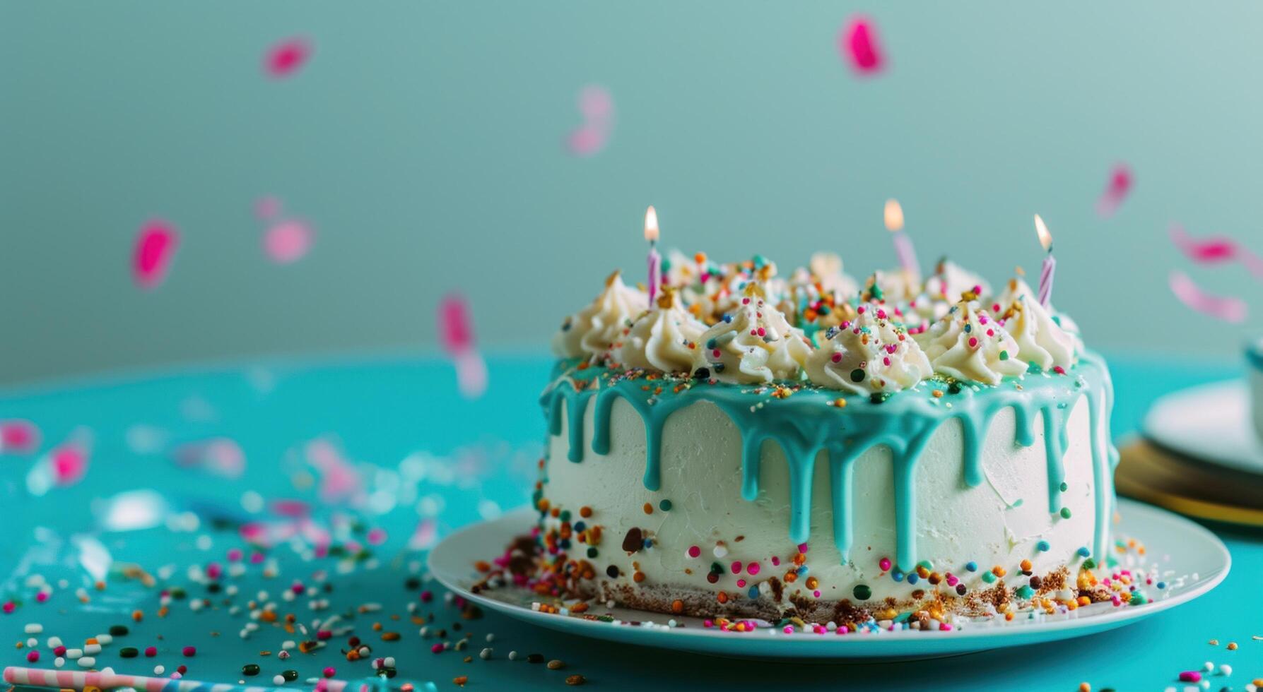 ai généré un vide anniversaire gâteau sur certains bleu et blanc photo