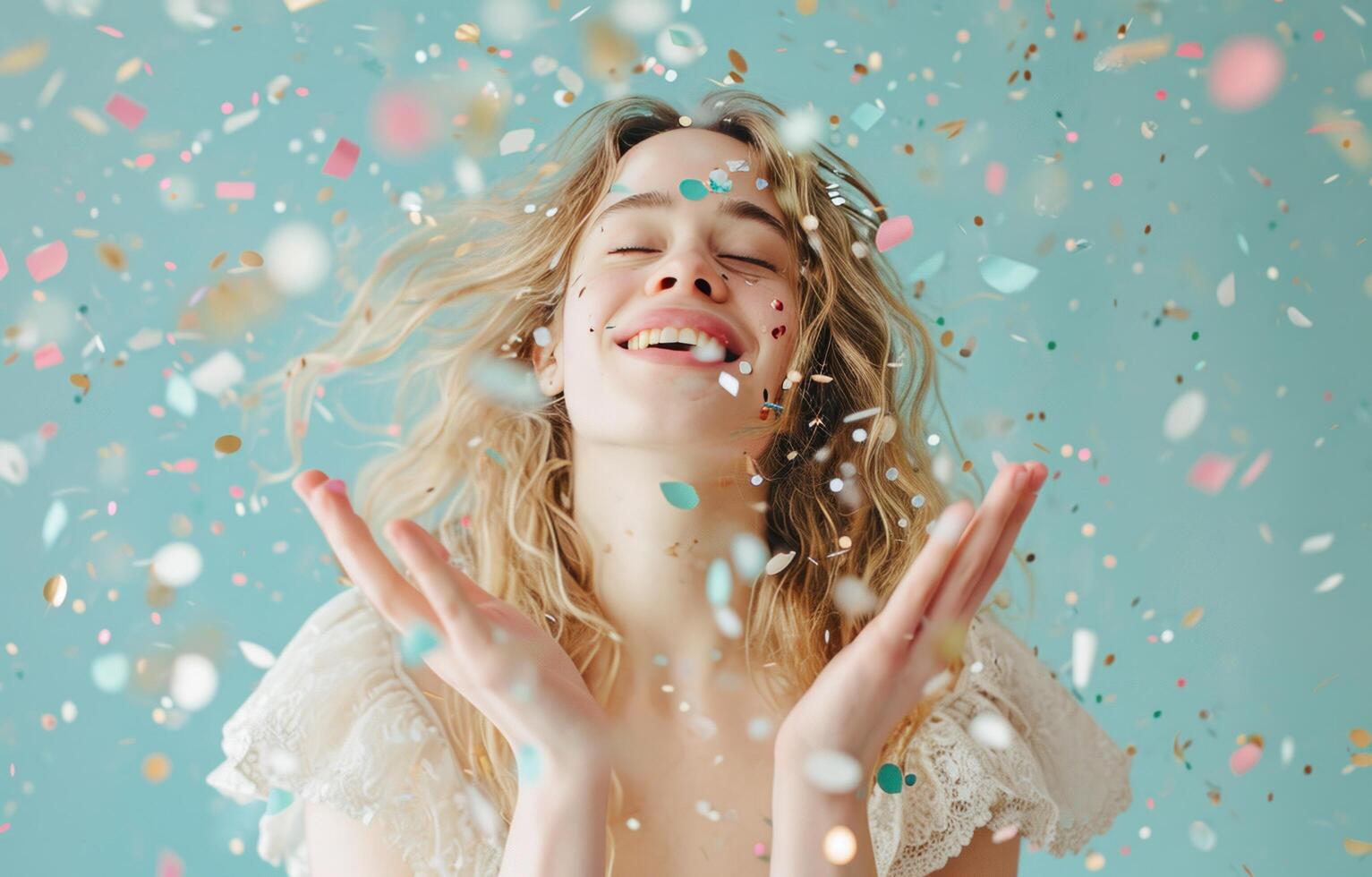 ai généré femme en portant confettis en volant autour photo