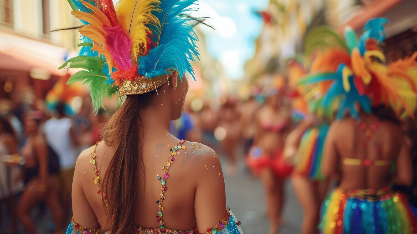 ai généré une magnifique femme danses à une carnaval dans une carnaval costume photo