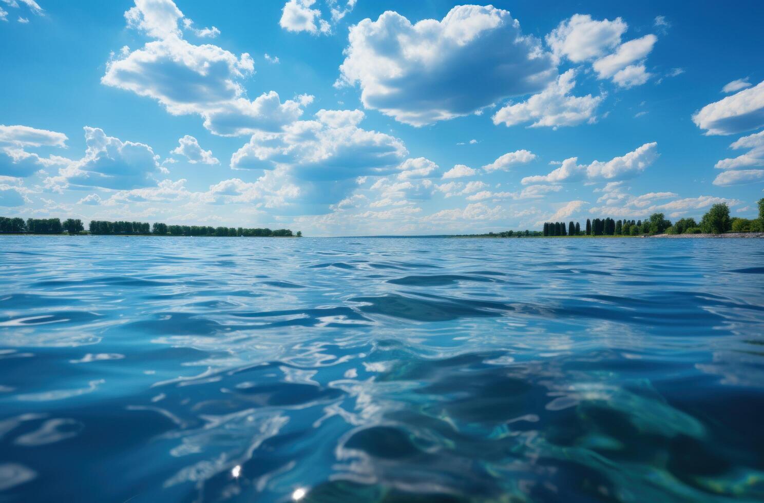 ai généré bleu ciel plus de océan avec Soleil des rayons, photo