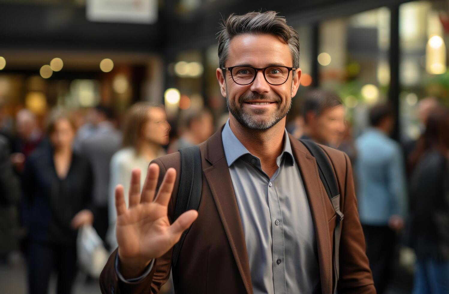 ai généré deux souriant Hommes tremblement mains après réunion dans un Bureau photo