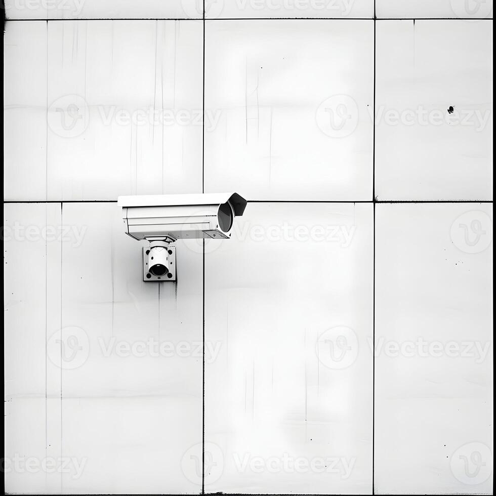 ai généré surveillance caméra sur une blanc mur en plein air. haute résolution. ai génératif photo