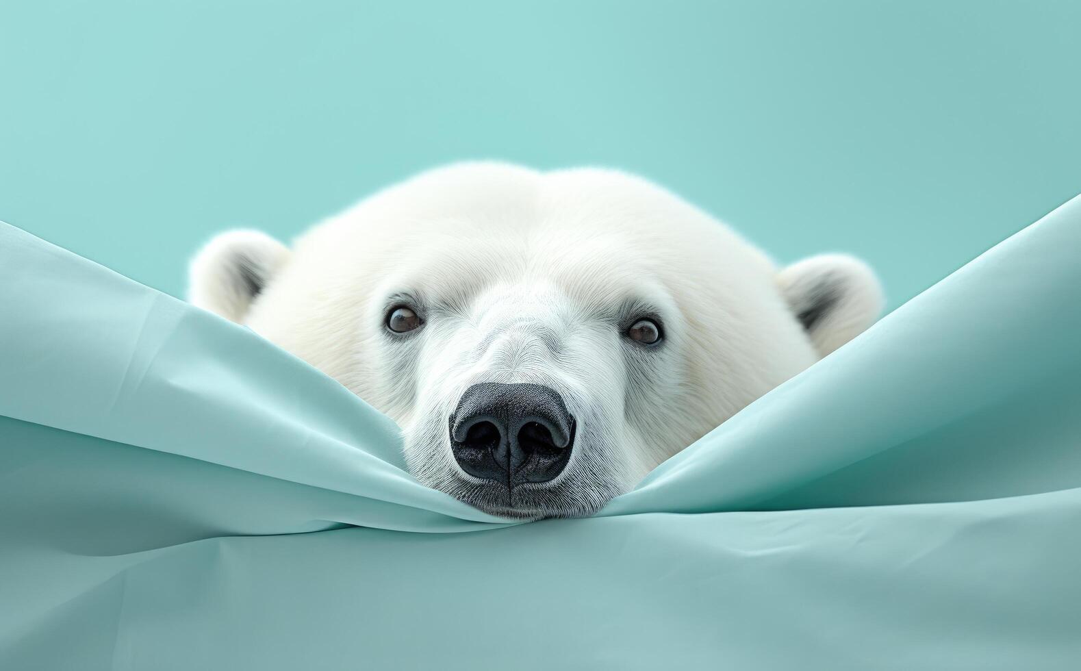 ai généré une blanc polaire ours furtivement par une pièce de bleu papier photo