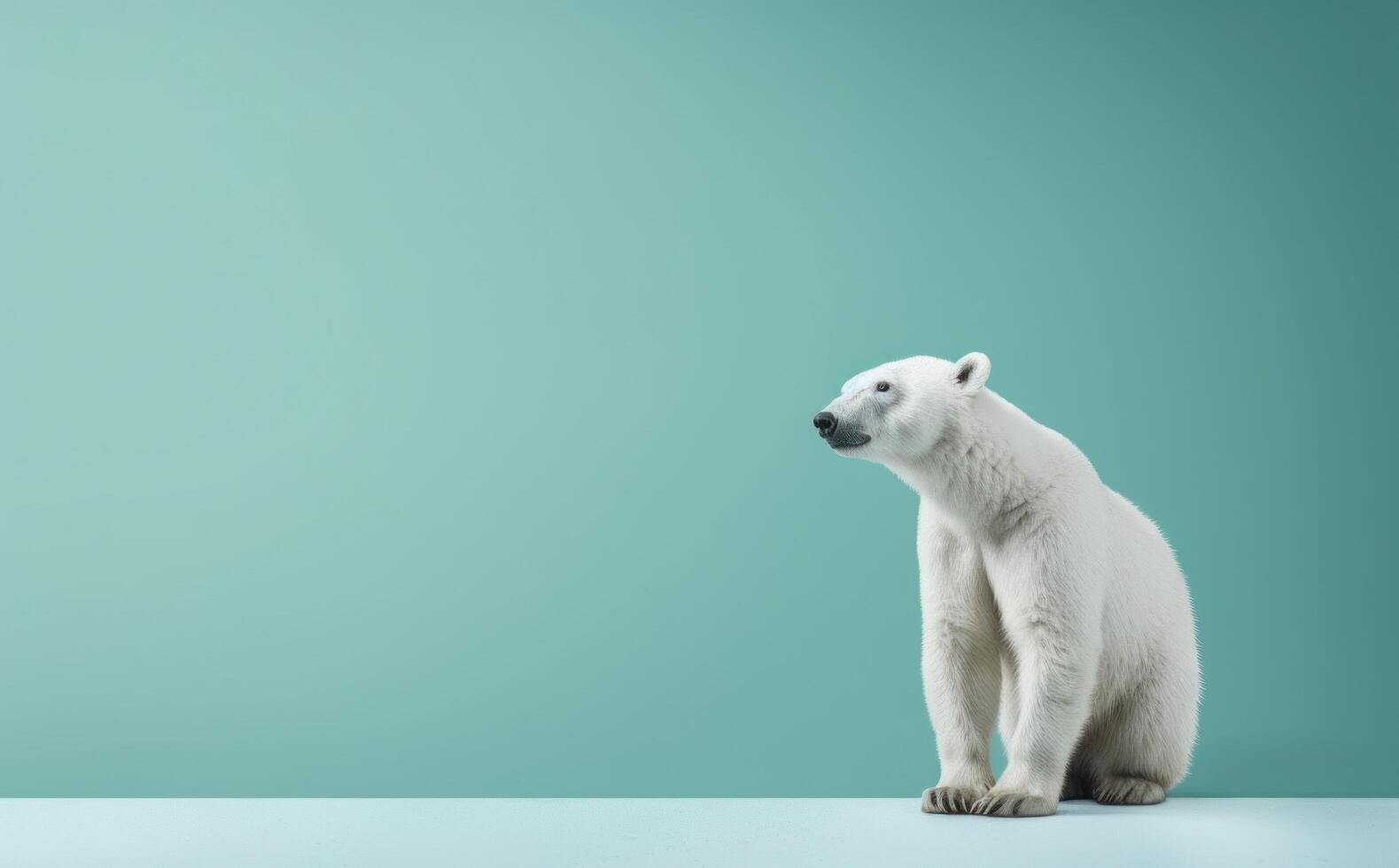 ai généré polaire ours près une bleu mur photo