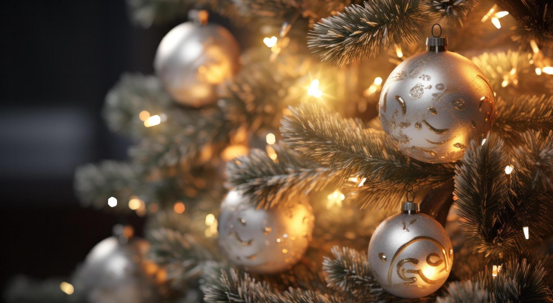 ai généré pétillant Noël des balles sur le arbre photo