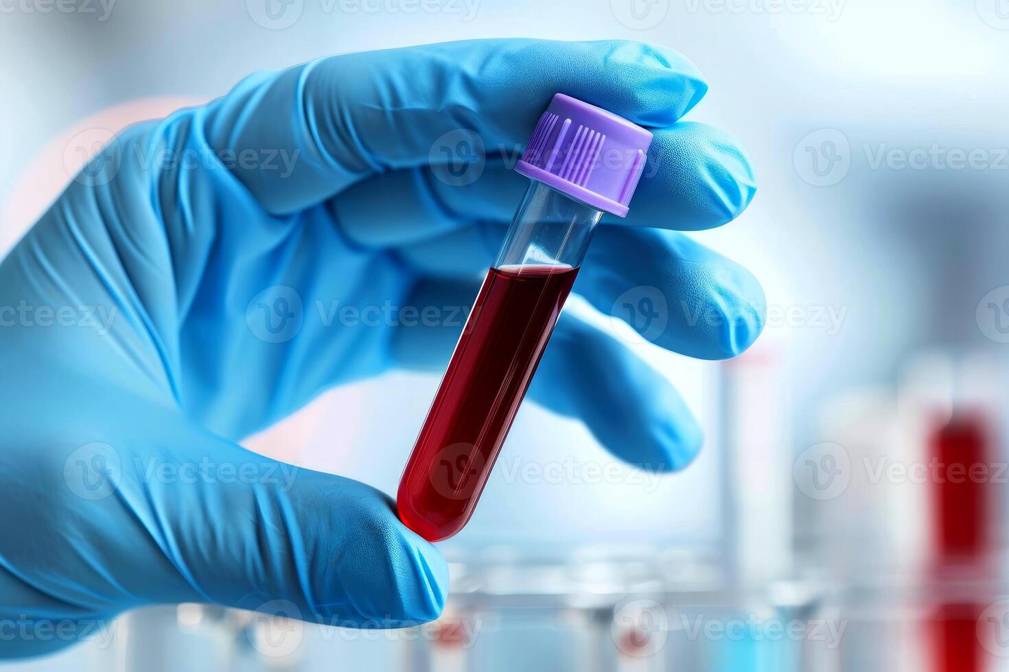 ai généré médecin en portant du sang tube tester dans le recherche laboratoire. santé pour vérifier en haut . génératif ai photo