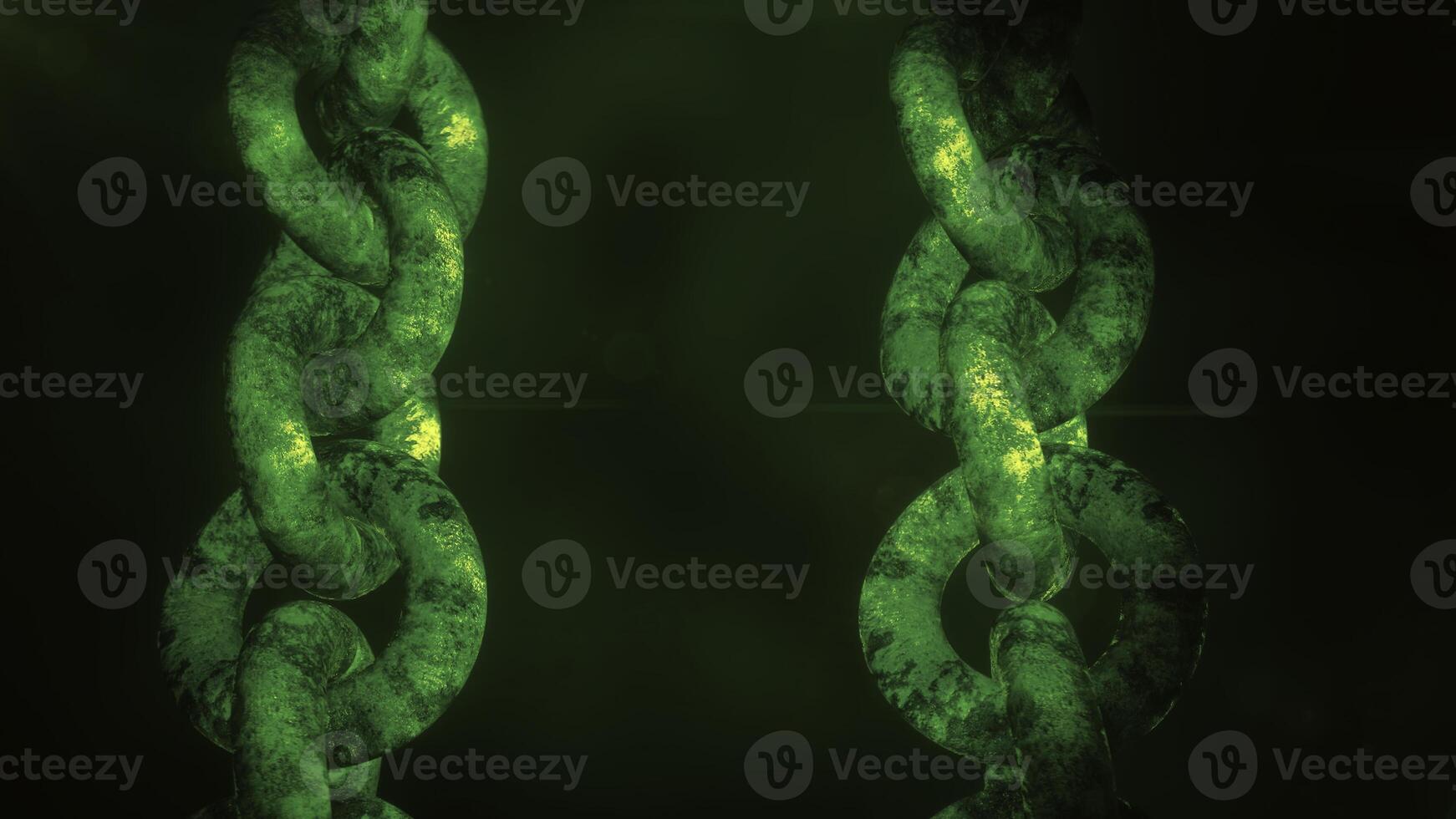 vert Contexte. mouvement.a longue le fer chaîne avec grand anneaux illuminé avec foncé couleurs dans animation. photo