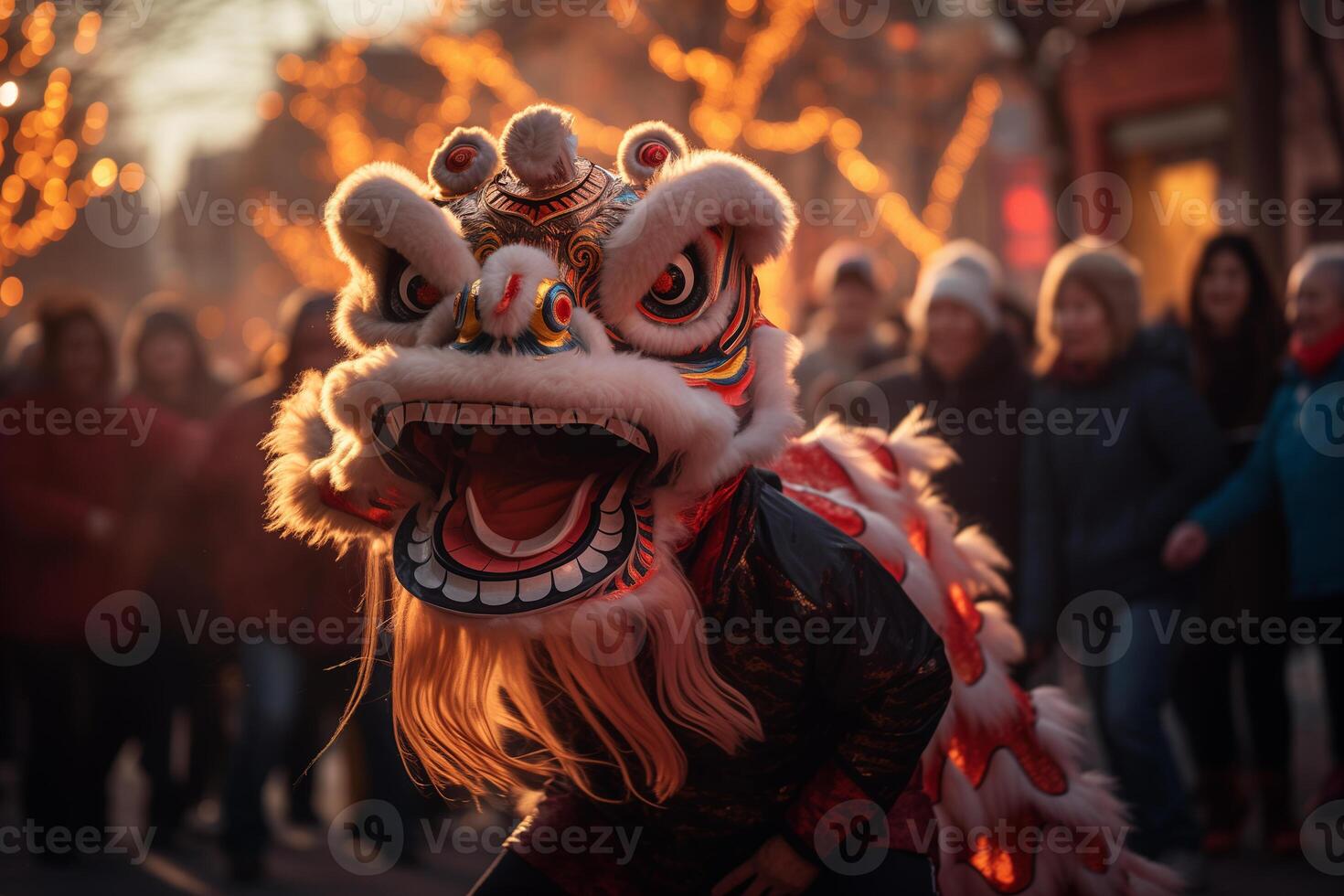 ai généré une traditionnel chinois dragon danses le dragon Danse à le chinois Nouveau année Festival photo